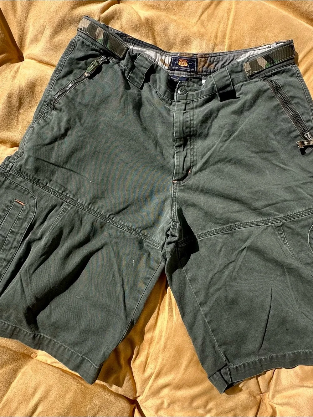Men’s Route 66 Dark Green Cargo Shorts with Camouflage Accent